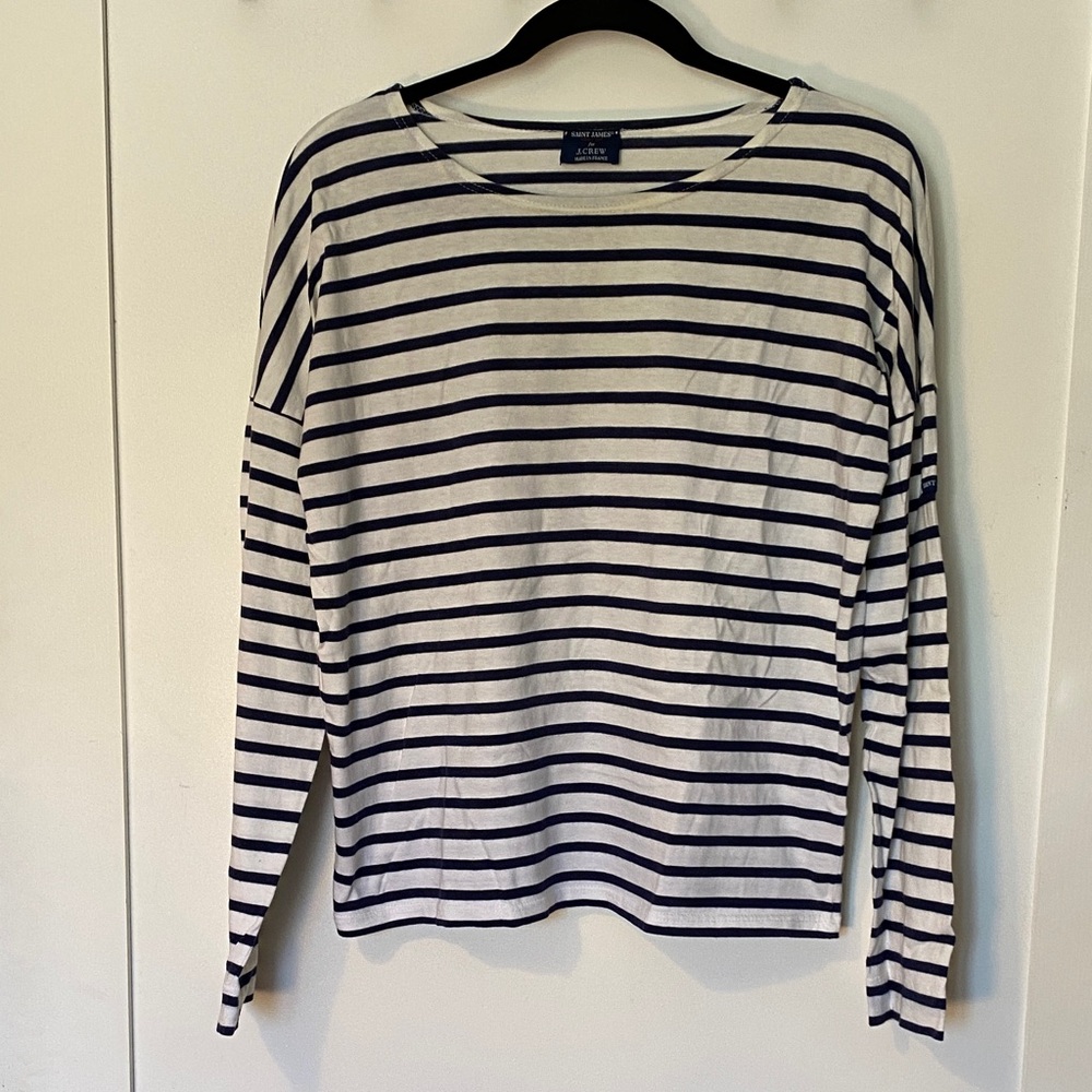 Saint James for J. Crew White and Navy Striped Long Sleeve Tee